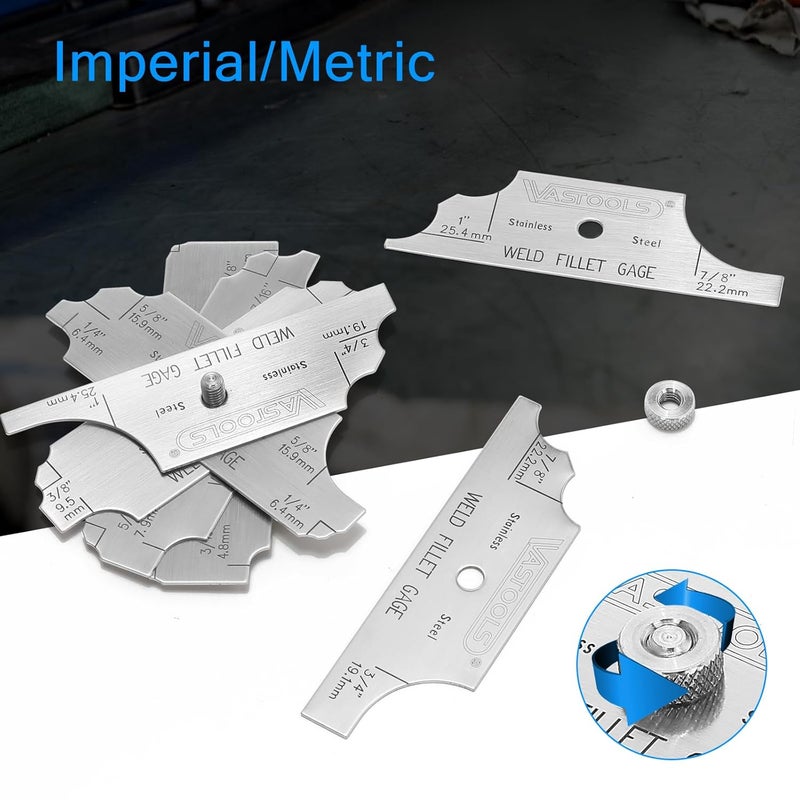 VASTOOLS Fillet Weld Gauge,Stainless Steel 3.2mm-25.4mm 1/8''-1'',Permanently Etched Markings and Thickness for Professional Welders - Image 3